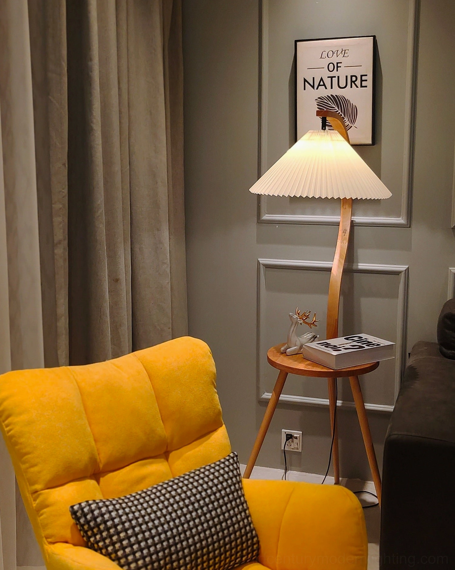 Caprani floor lamp with integrated side table in contemporary home living space