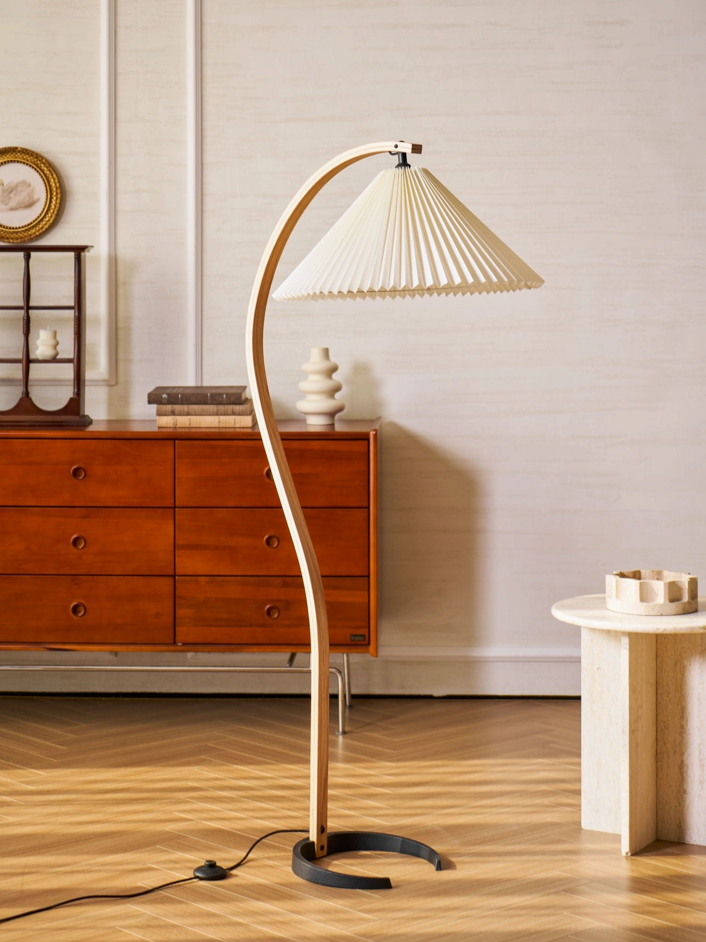 Caprani floor lamp linen shade color options white beige coffee comparison detail