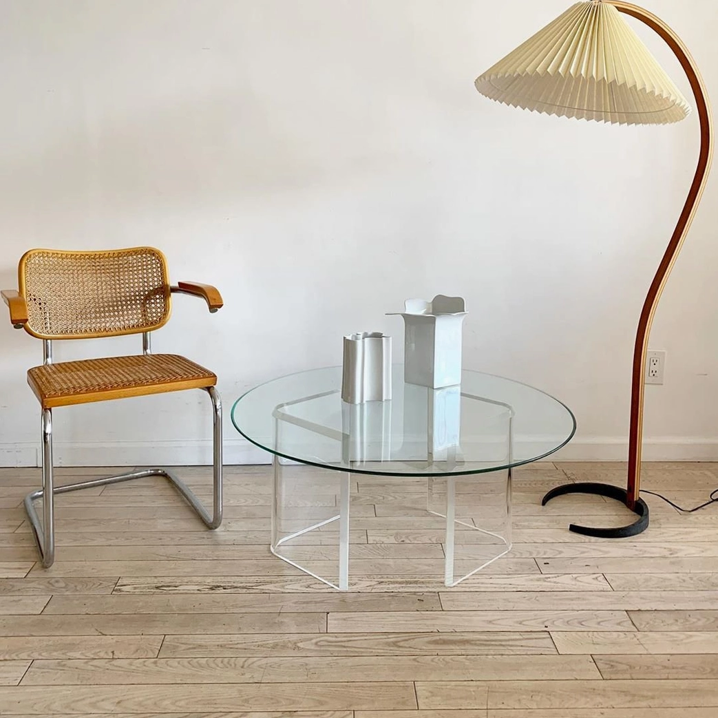 Caprani mid-century modern floor lamp beside mid-century furniture in retro interior