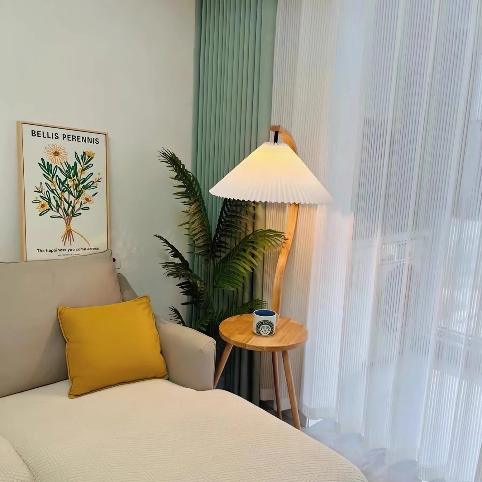 Caprani tray lamp with natural wood construction and cream fabric shade for soft illumination