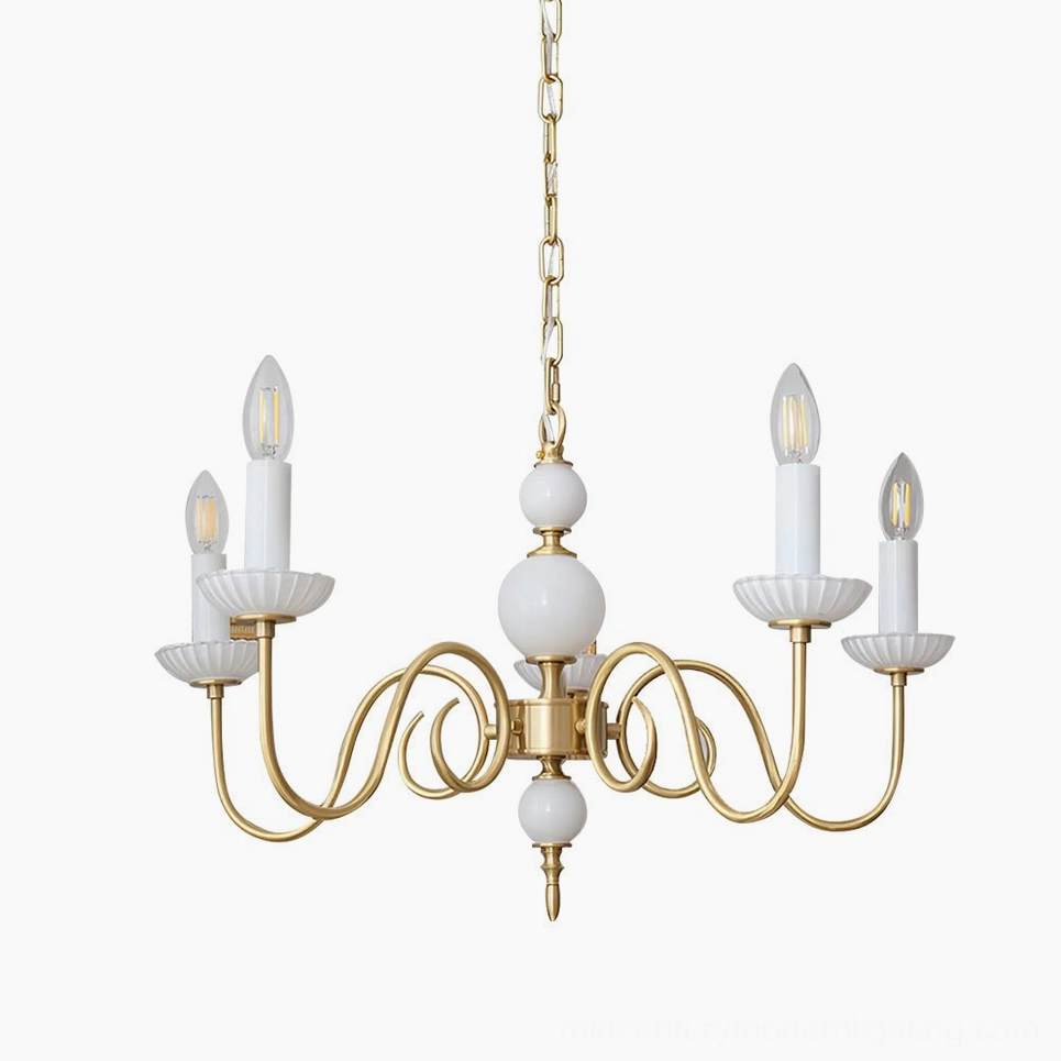 Carlita brass chandelier main product display with all lighting arms