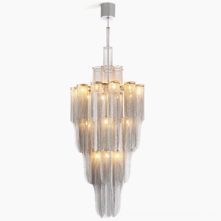 Cascade Silver Chandelier 80cm x 200cm - 24 E14 socket silver tiered crystal fixture