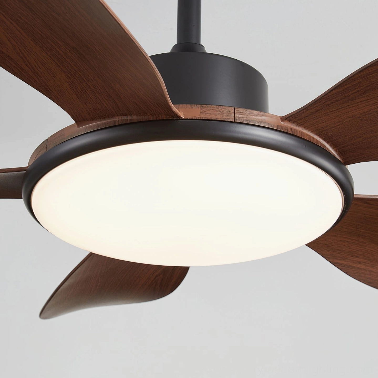 Contemporary ceiling fan light available in multiple finishes - wood color, white, walnut, and black options