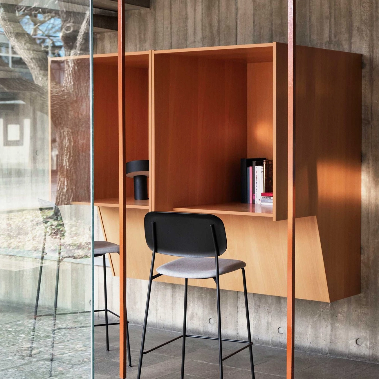 Celia table lamp ambient lighting in contemporary interior, modern sculptural design accent