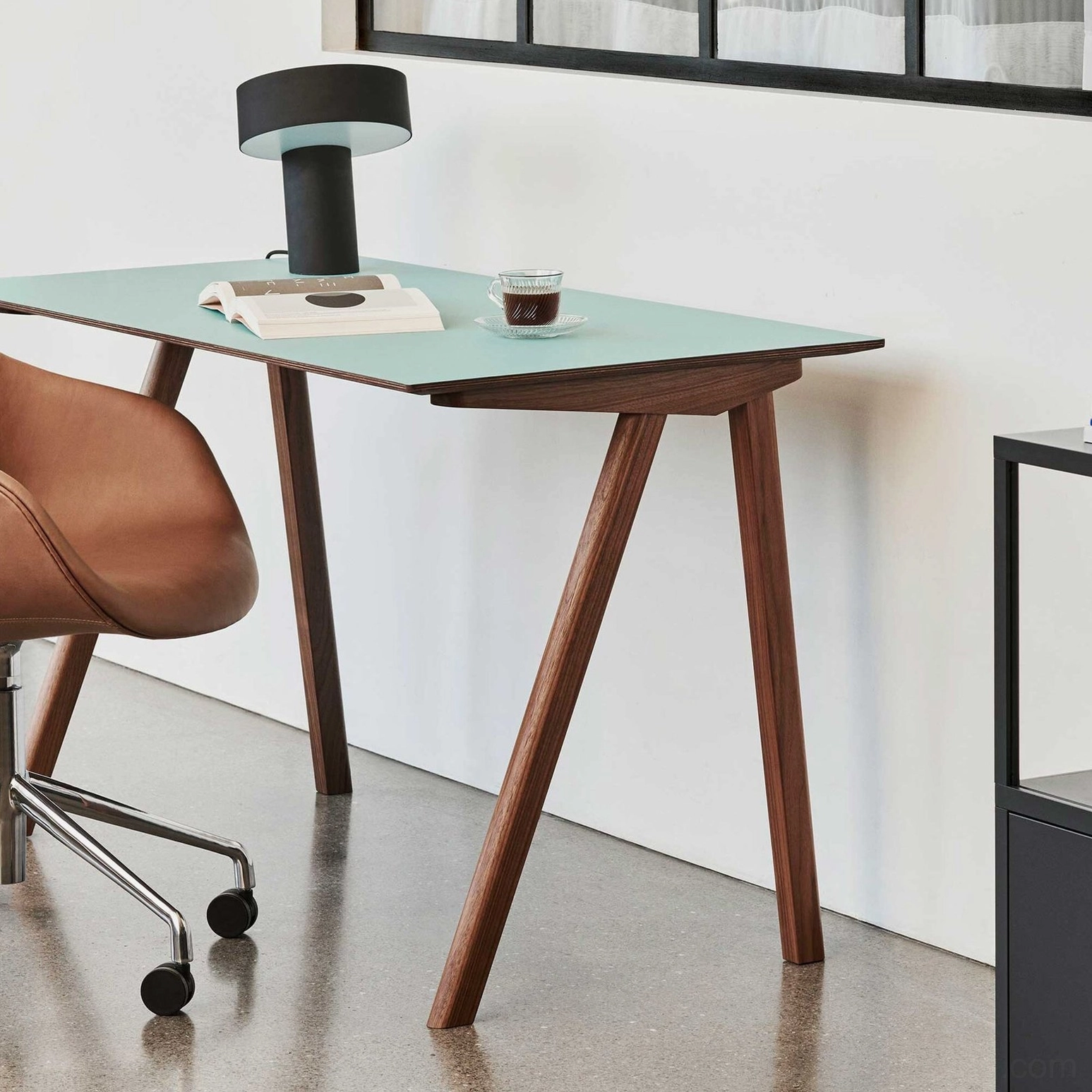 Celia angular table lamp close-up view, geometric form and matte finish details