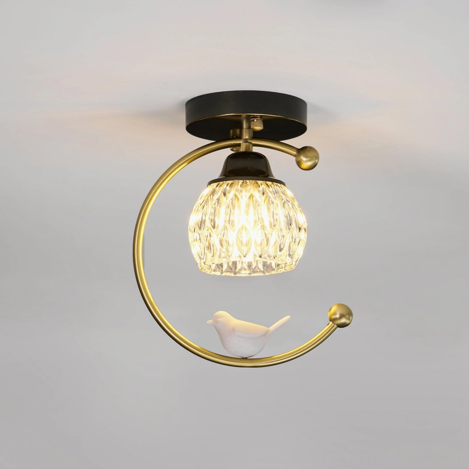 Ceramic bird flush mount ceiling lamp artistic composition emphasizing design heritage and craftsmanship