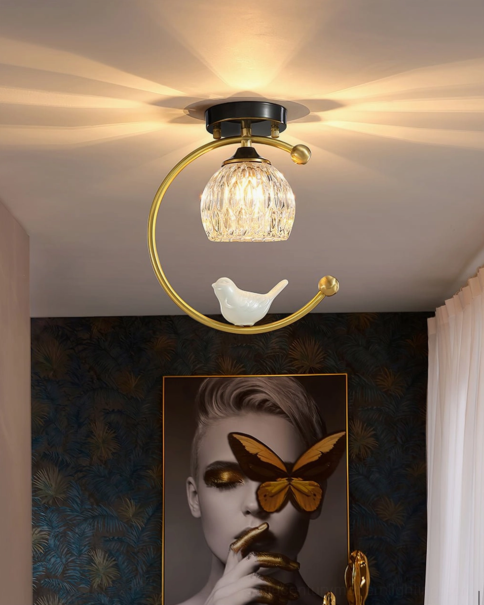 Brass and black ceramic bird ceiling lamp showing dual-finish color option combination