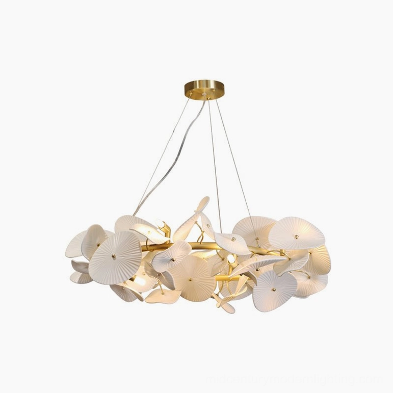 Ceramic wreath chandelier in transitional interior space demonstrating versatile styling compatibility with contemporary home decor