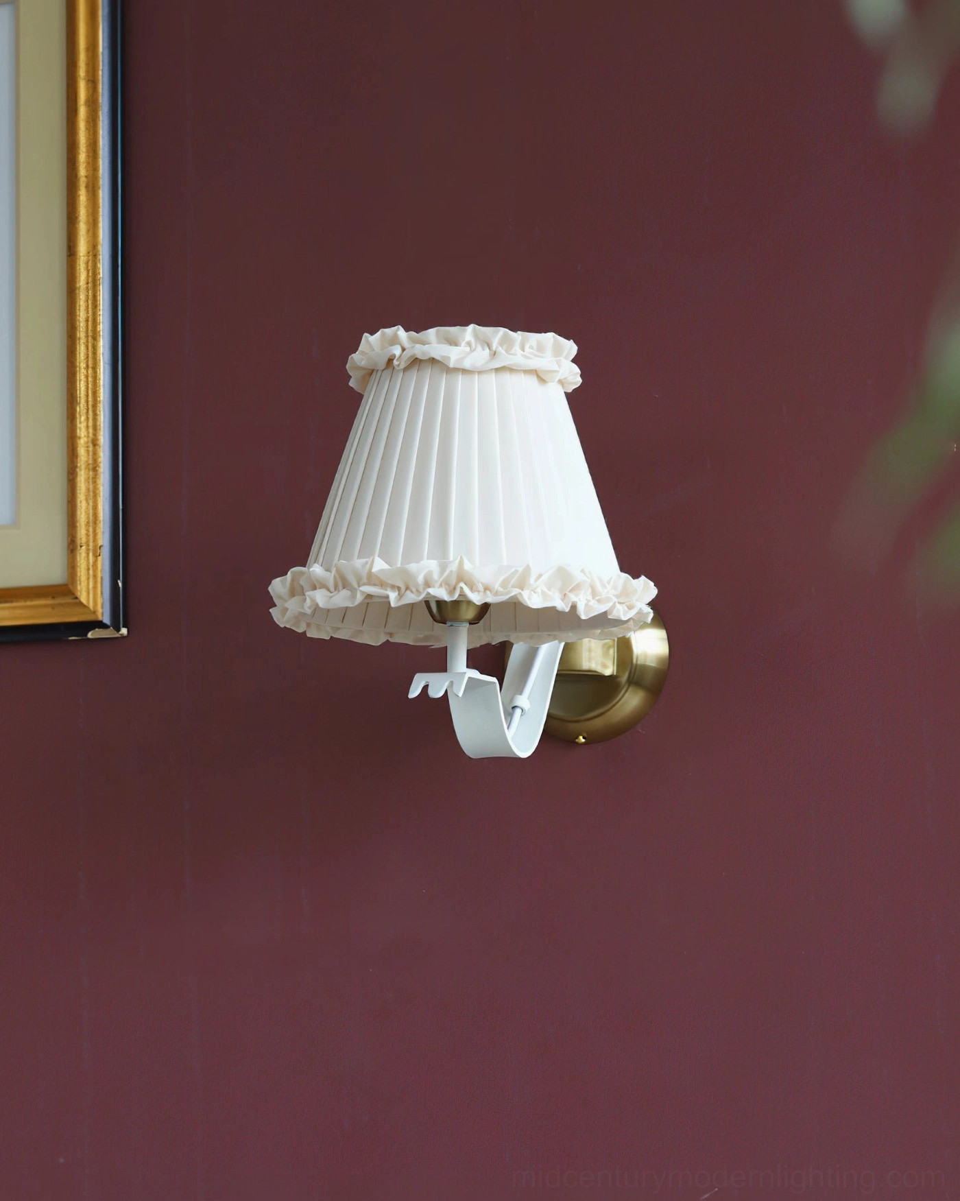 Chantal ruffle wall sconce architectural detail showing scalloped bracket and U-shaped arm construction