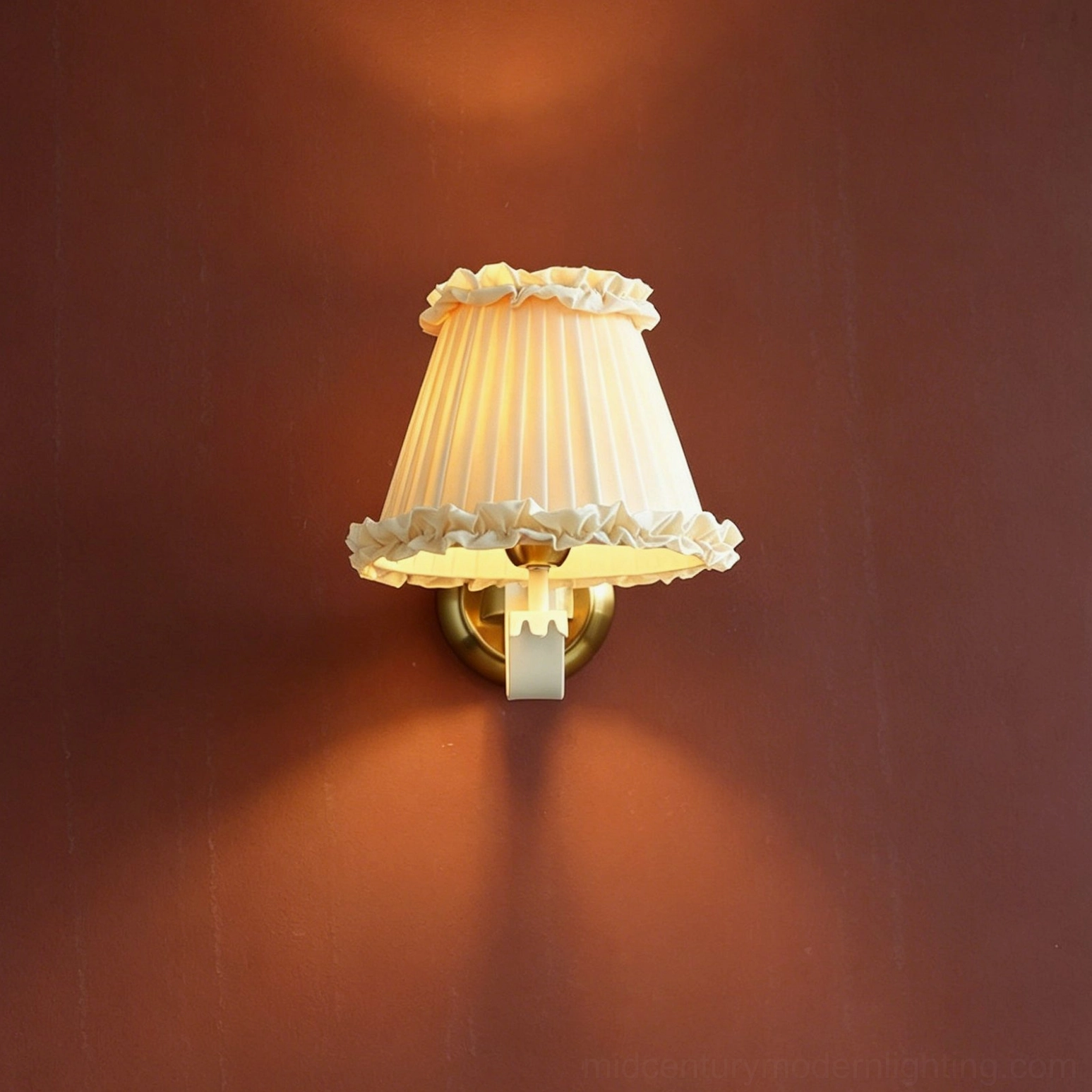 Chantal wall sconce close-up showing pleated fabric texture and refined ruffle trim craftsmanship