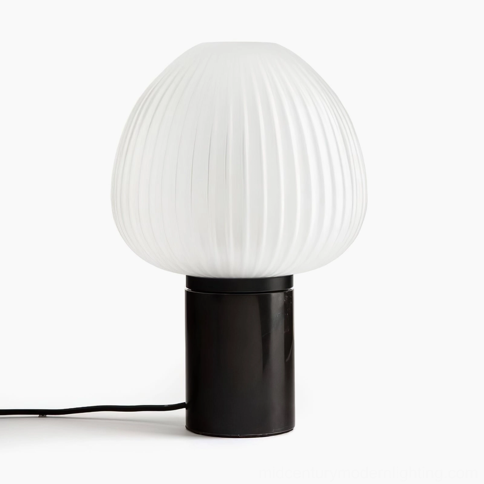 Chanya black marble table lamp compact mushroom shape with solid black metal base on white background