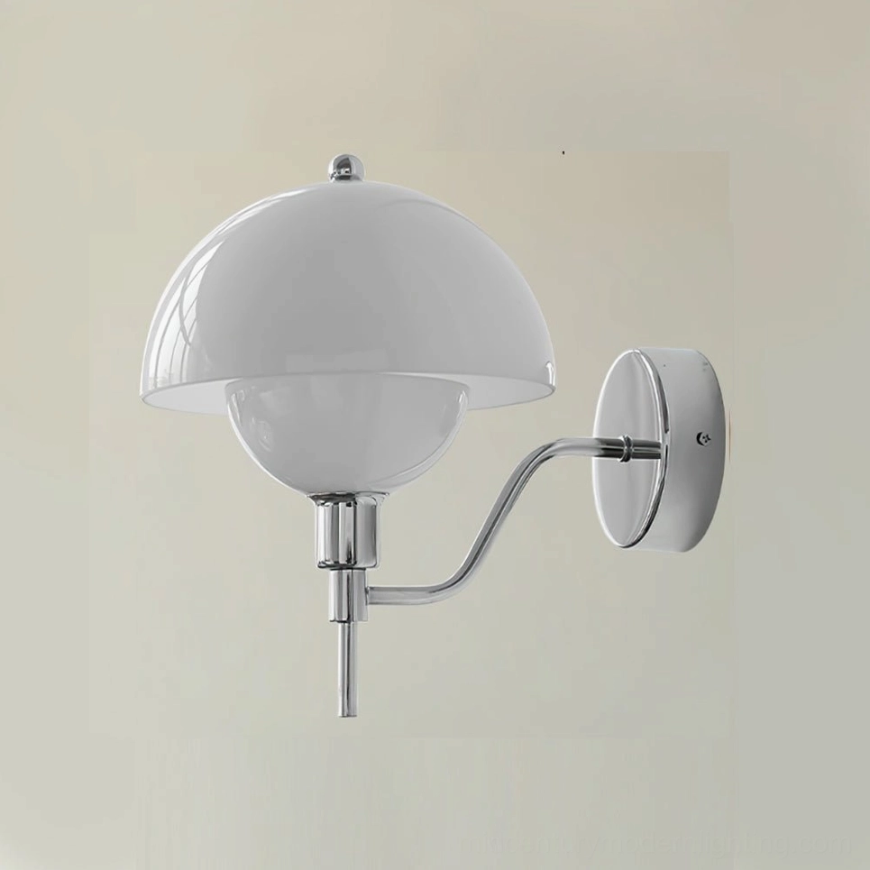 Chrome and white anchored orb wall lamp mounted on wall showcasing classic mid-century modern aesthetic
