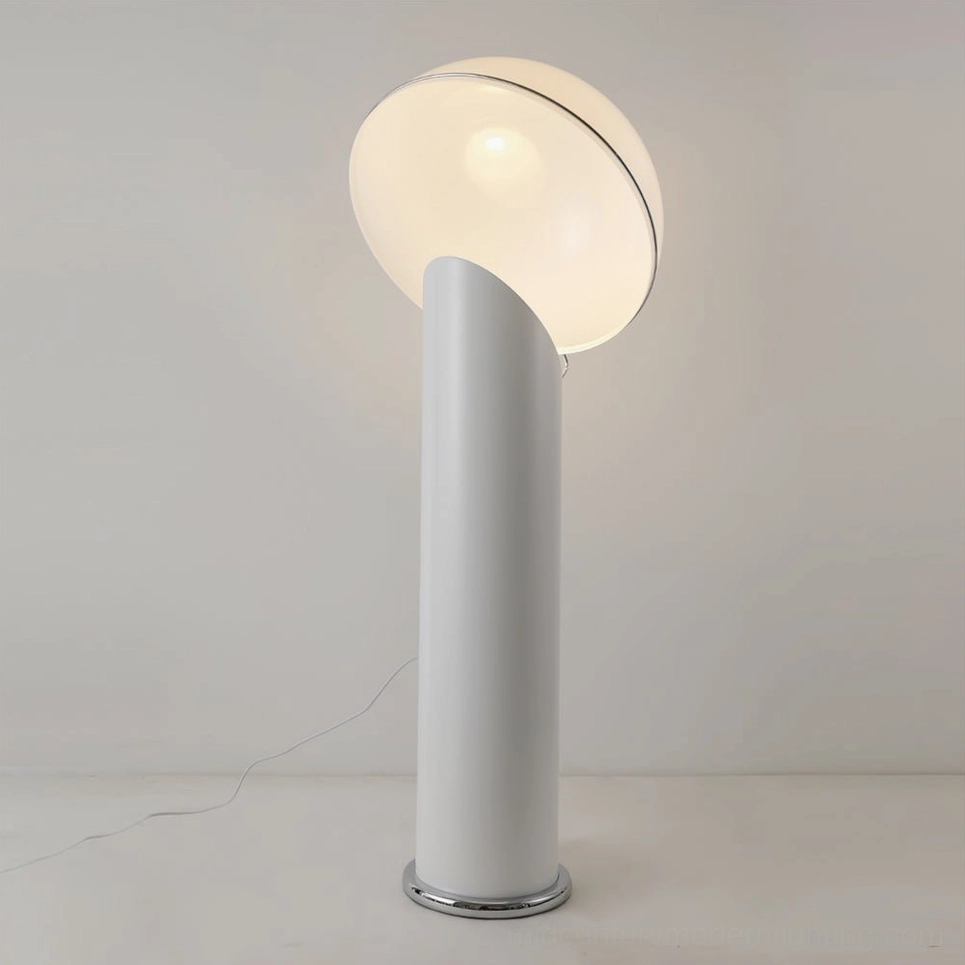 Ciot floor lamp in white finish with black pole and white dome shade, modern minimalist design