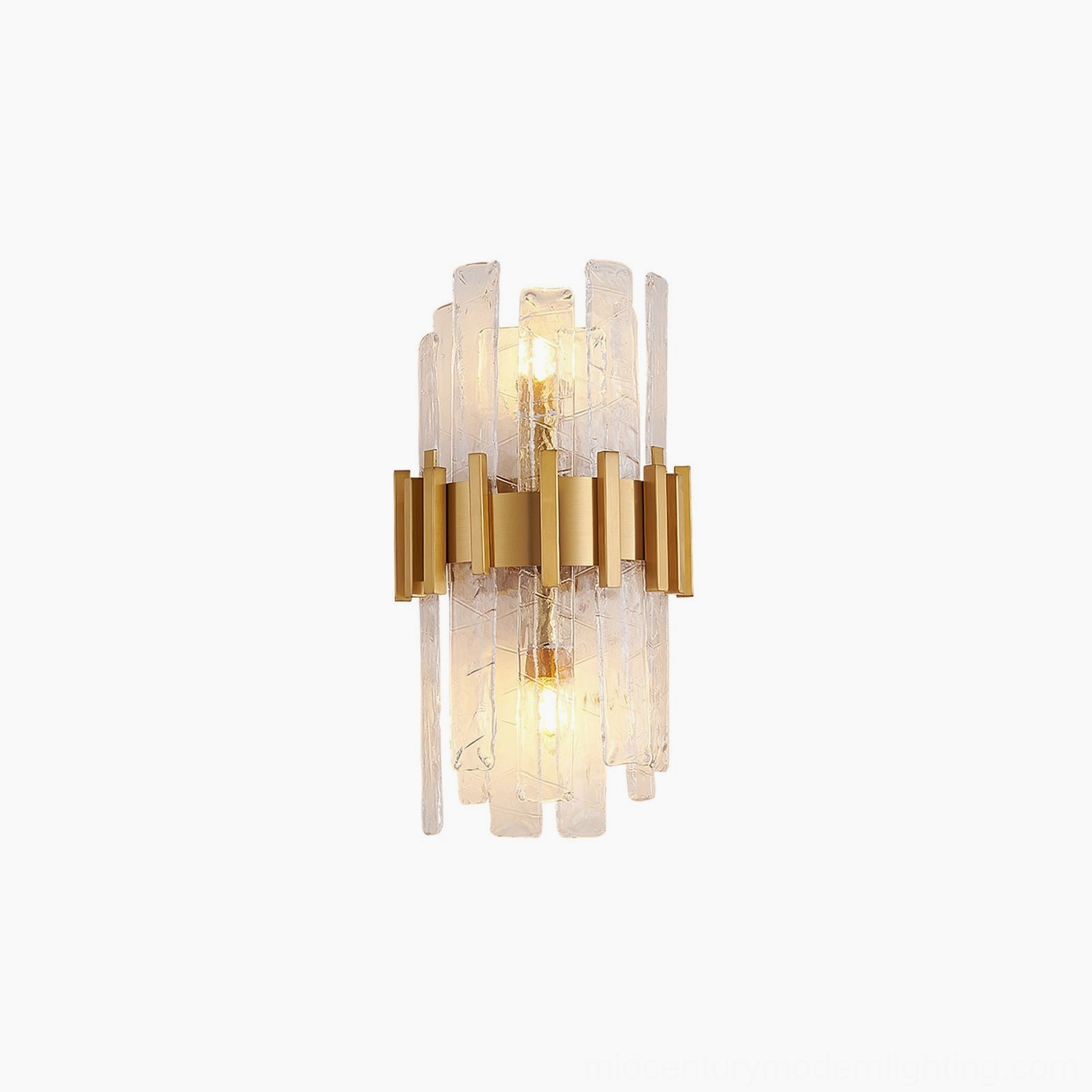 Contemporary sconce with geometric metal frame and hand-textured glass panels