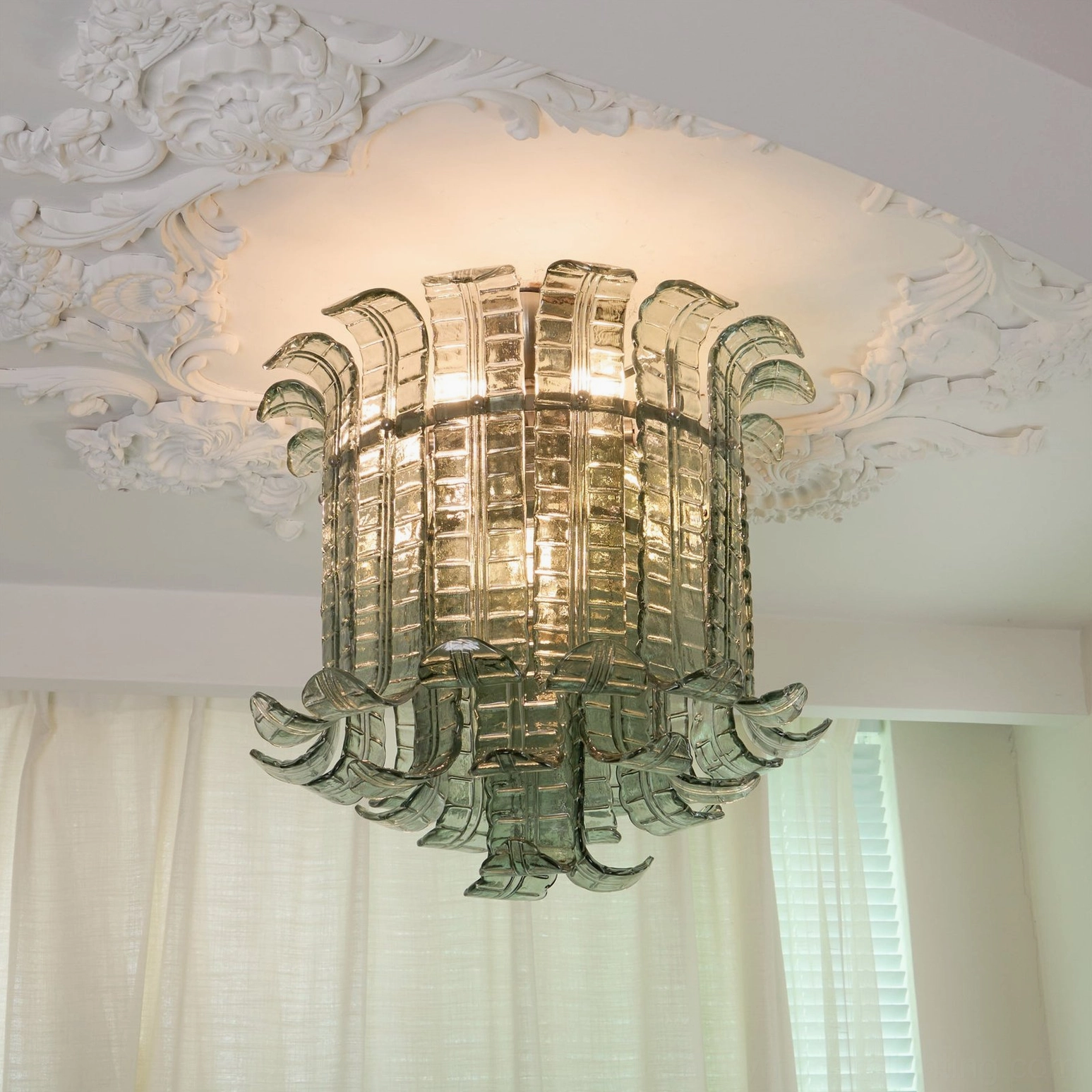 Clear glass Murano ceiling lamp variant, crystal-clear panels, nickel finish, contemporary aesthetic