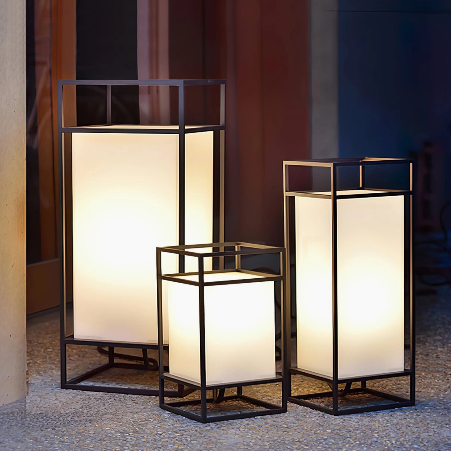 Cleo outdoor table lantern detail view modern minimalist frame design