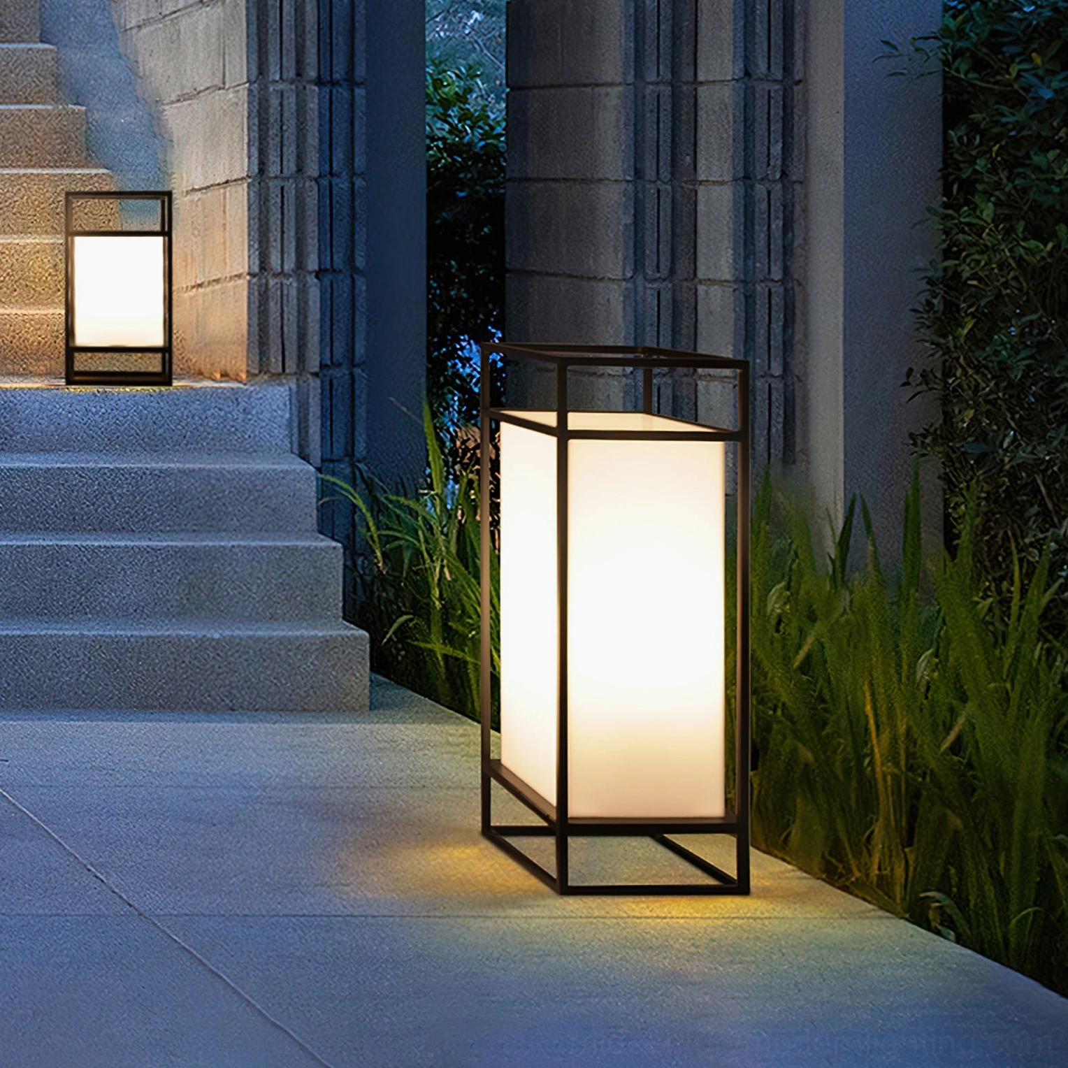 Cleo outdoor stairside lantern green plants residential exterior lighted