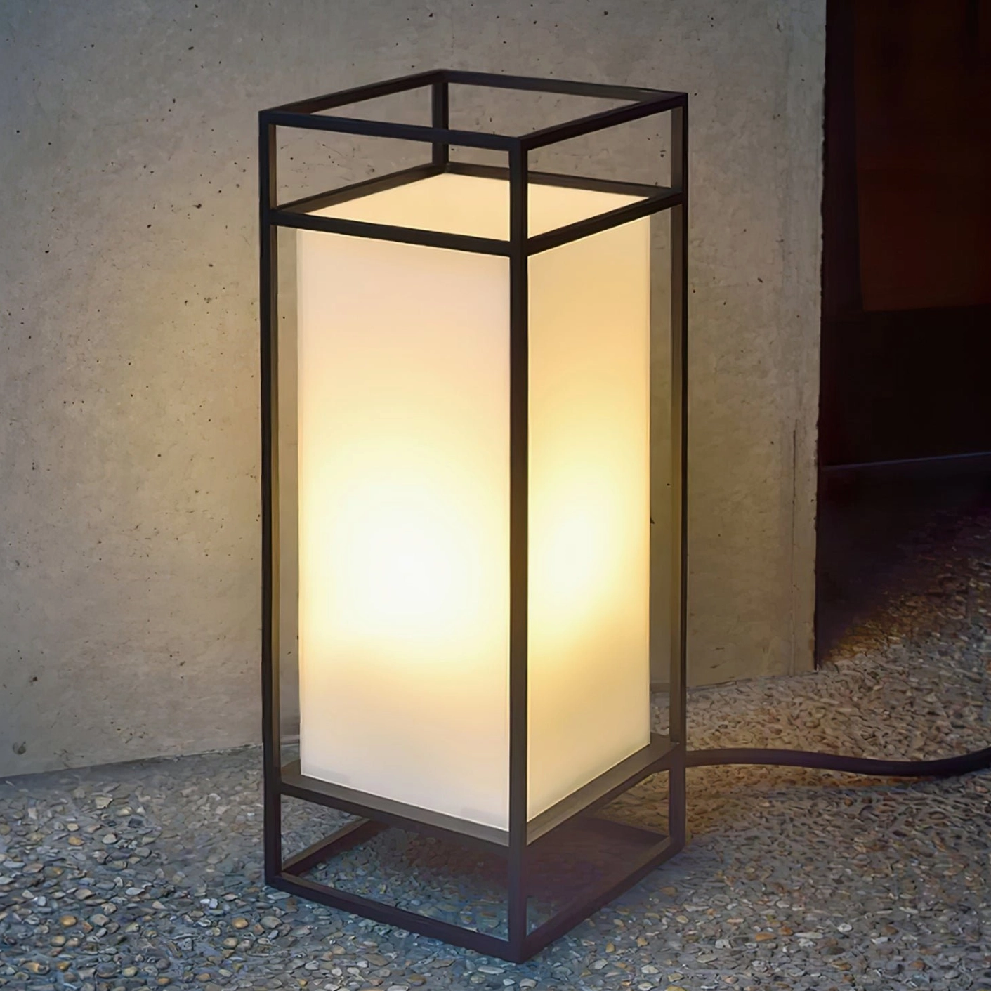 Cleo outdoor lantern small size intimate seating side table placement