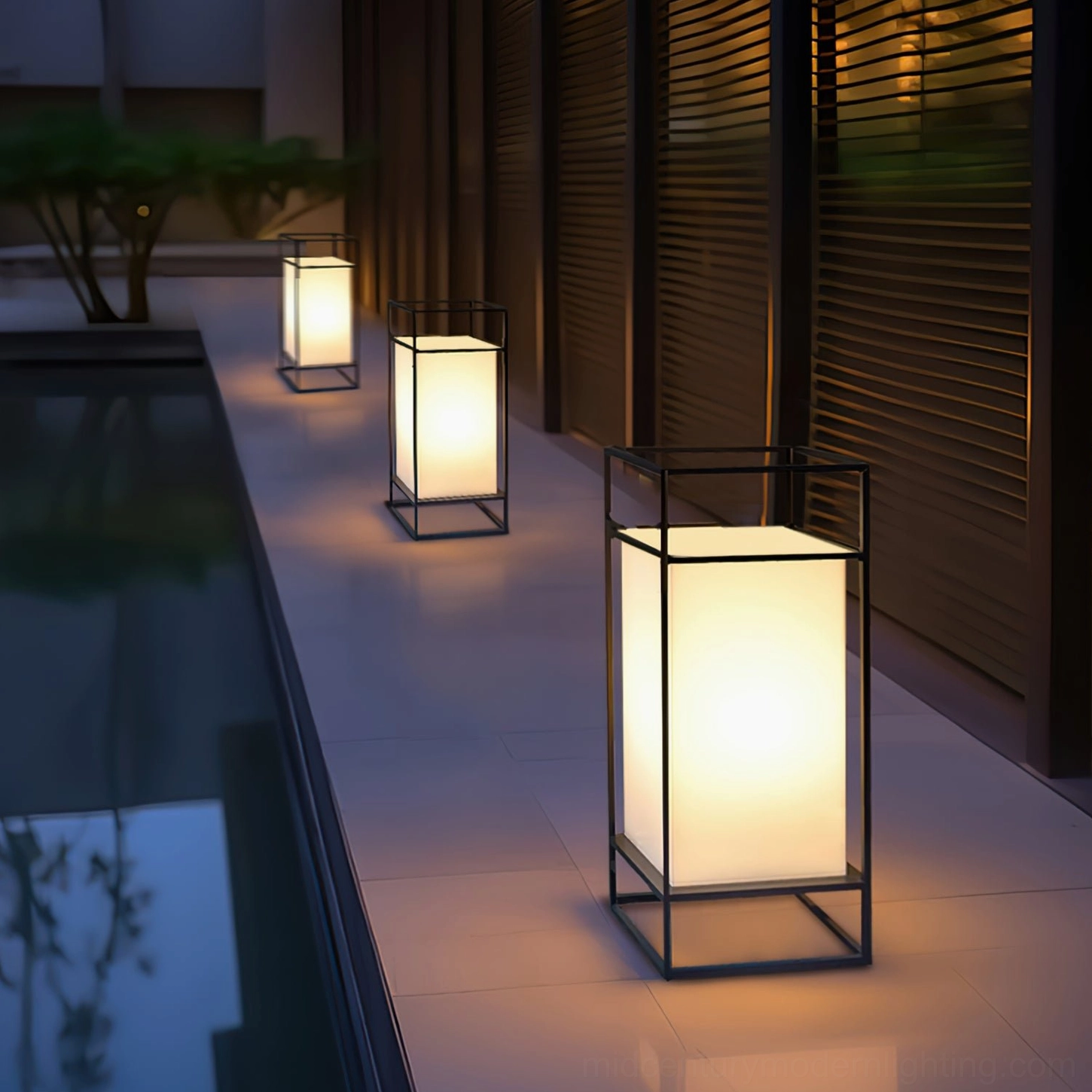 Cleo linear outdoor walkway lanterns poolside pathway lined arrangement