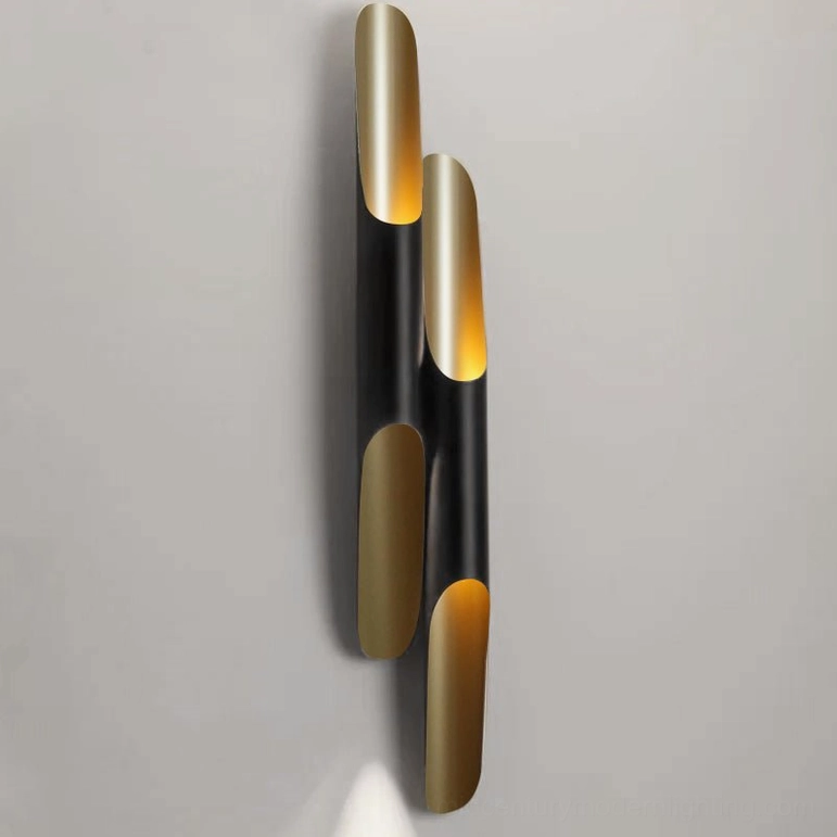 Coltrane statement size wall sconce large black minimalist two-tone metal lighting fixture