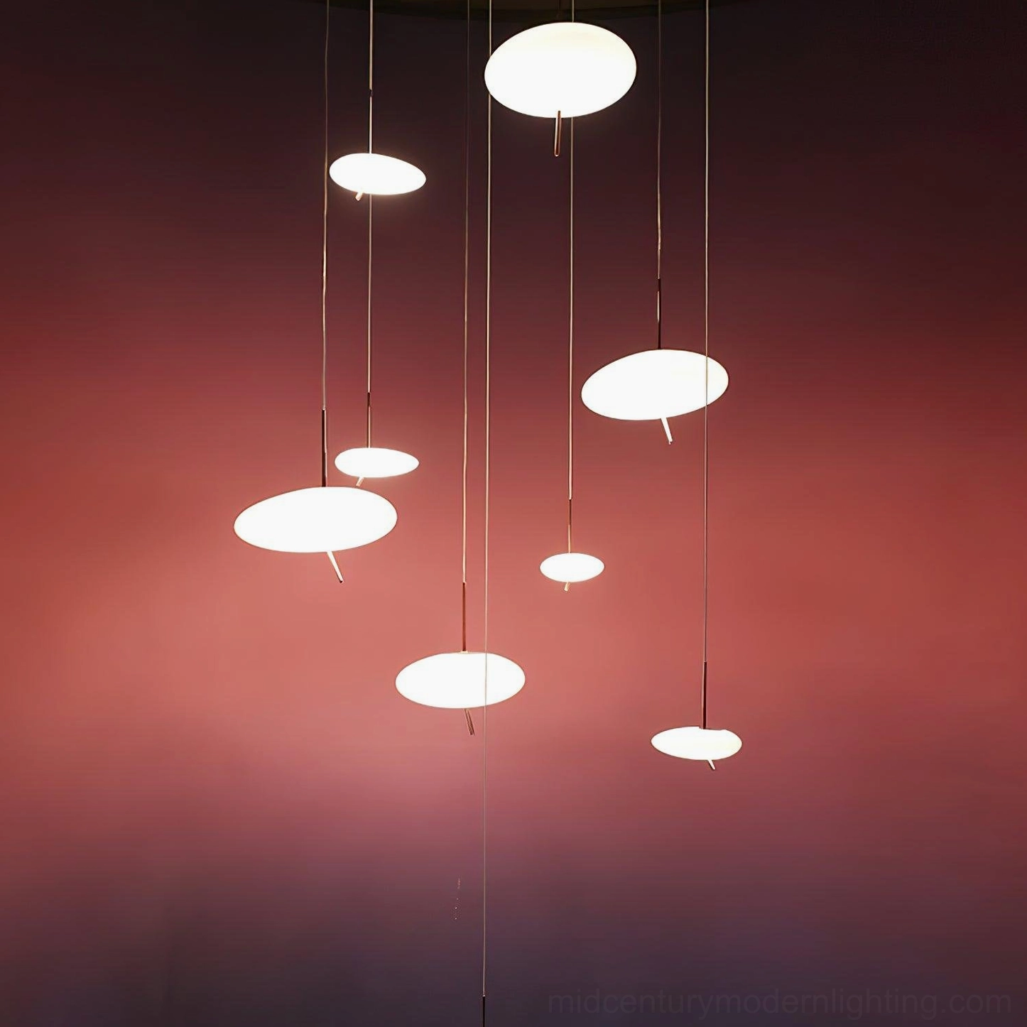 Compact size pebbles pendant light in Japandi-style bedroom with warm wood and neutral textiles