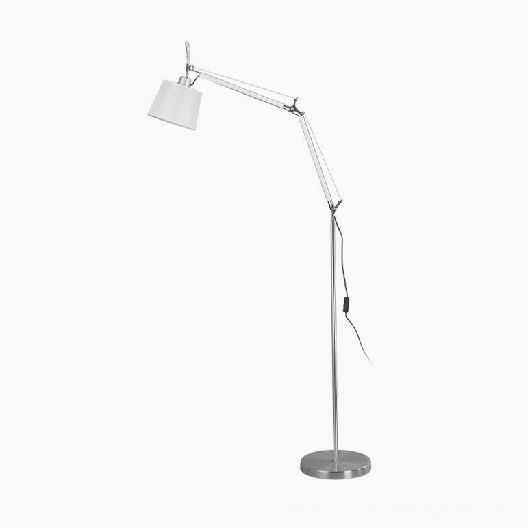 Compact articulating swing arm floor lamp, fog silver finish 20cm reach perfect for small spaces and reading nooks