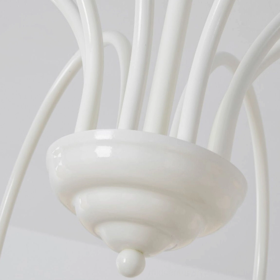 Complete lily chandelier fixture showing all components frame suspension rod and frosted flower-shaped shades