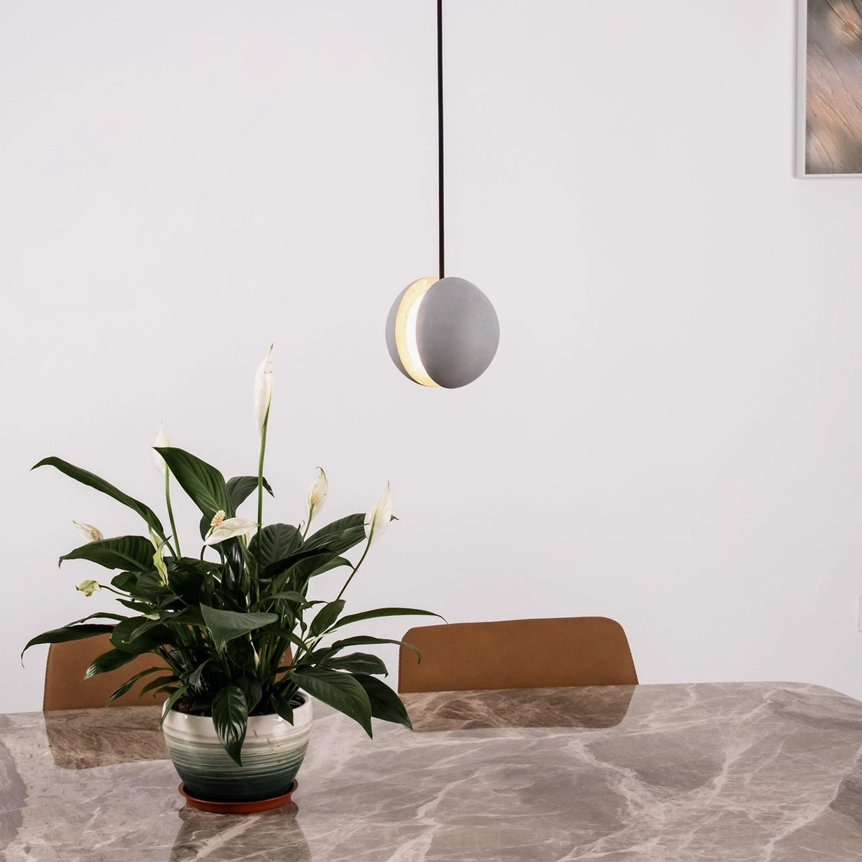 Concrete pendant lamp primary product shot showing complete design and proportion on white background