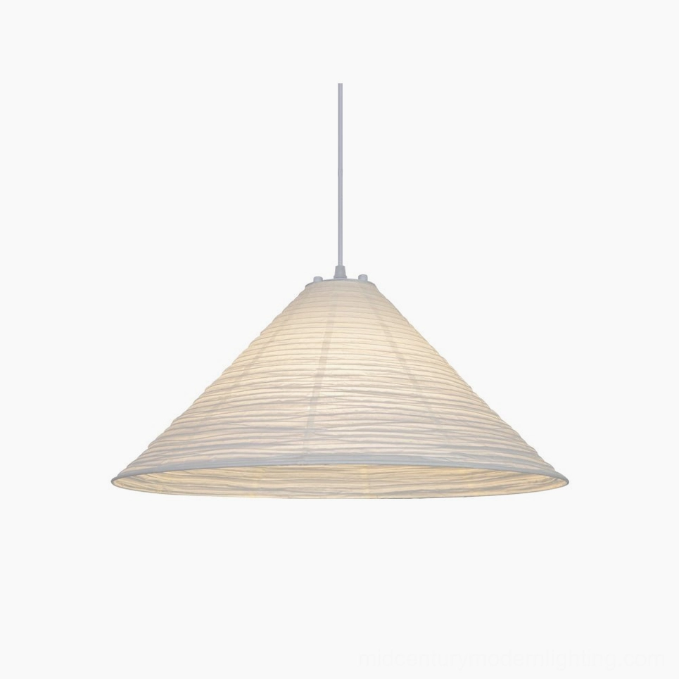 Cone Washi Pendant Light with ribbed rice paper texture on clean white background - modern minimalist design