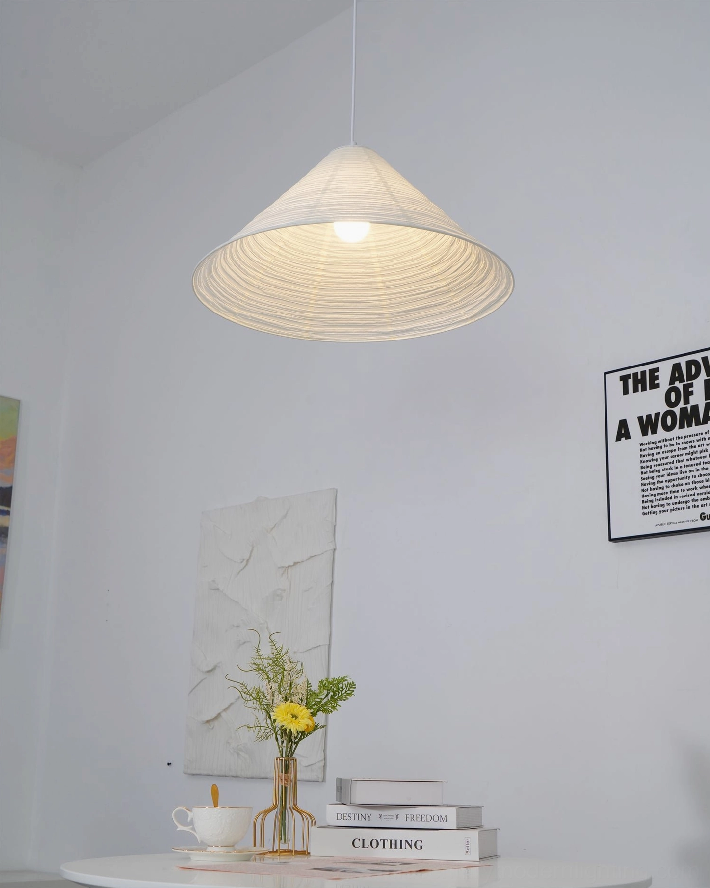 Cone Washi Pendant Light installed as statement piece showing warm glow and contemporary sculptural design