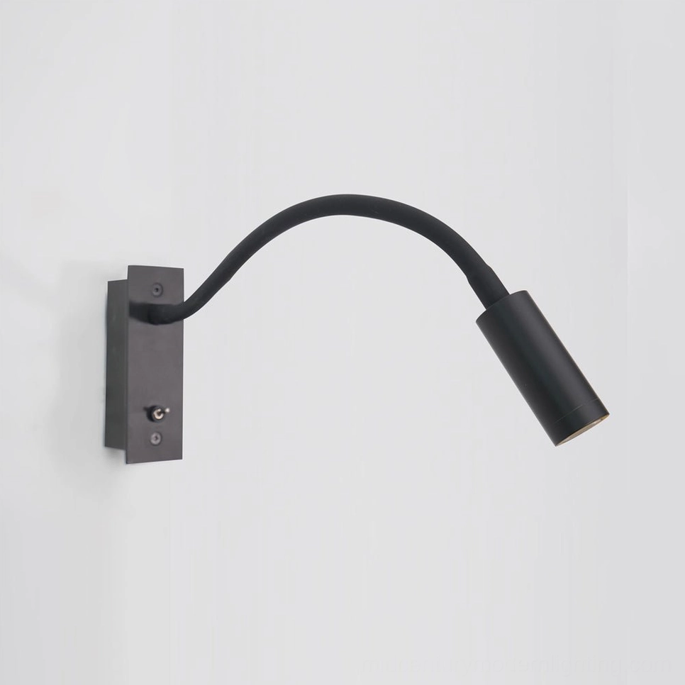 Contemporary art deco LED wall light black sconce, gooseneck flexible reading lamp