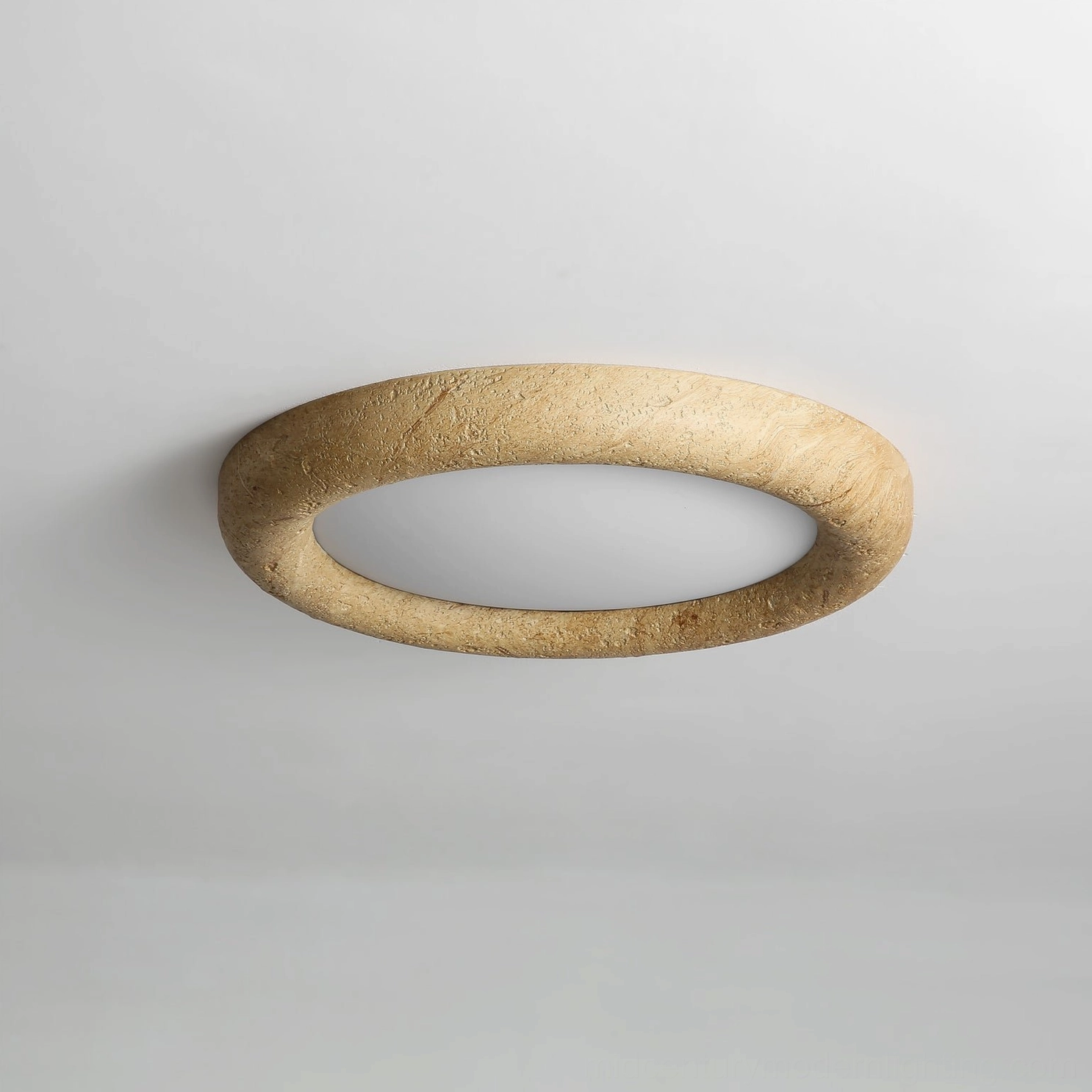 Contemporary flush mount ceiling light with acrylic diffuser and stone mixture frame detail
