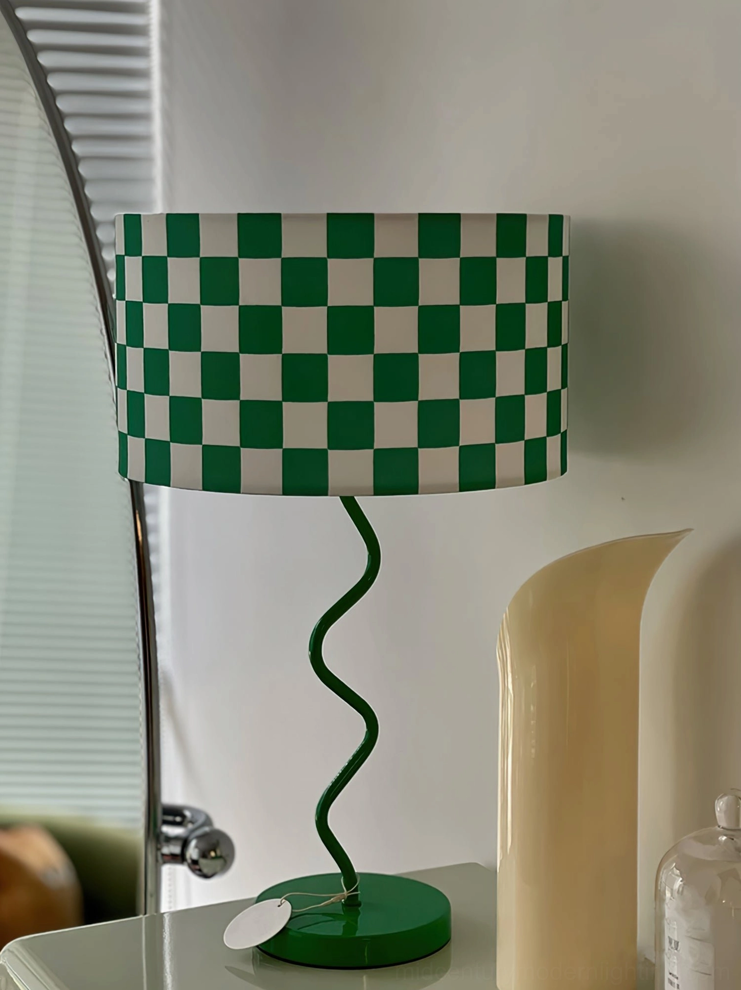 Modern geometric table lamp with checkered shade contemporary home decor accent