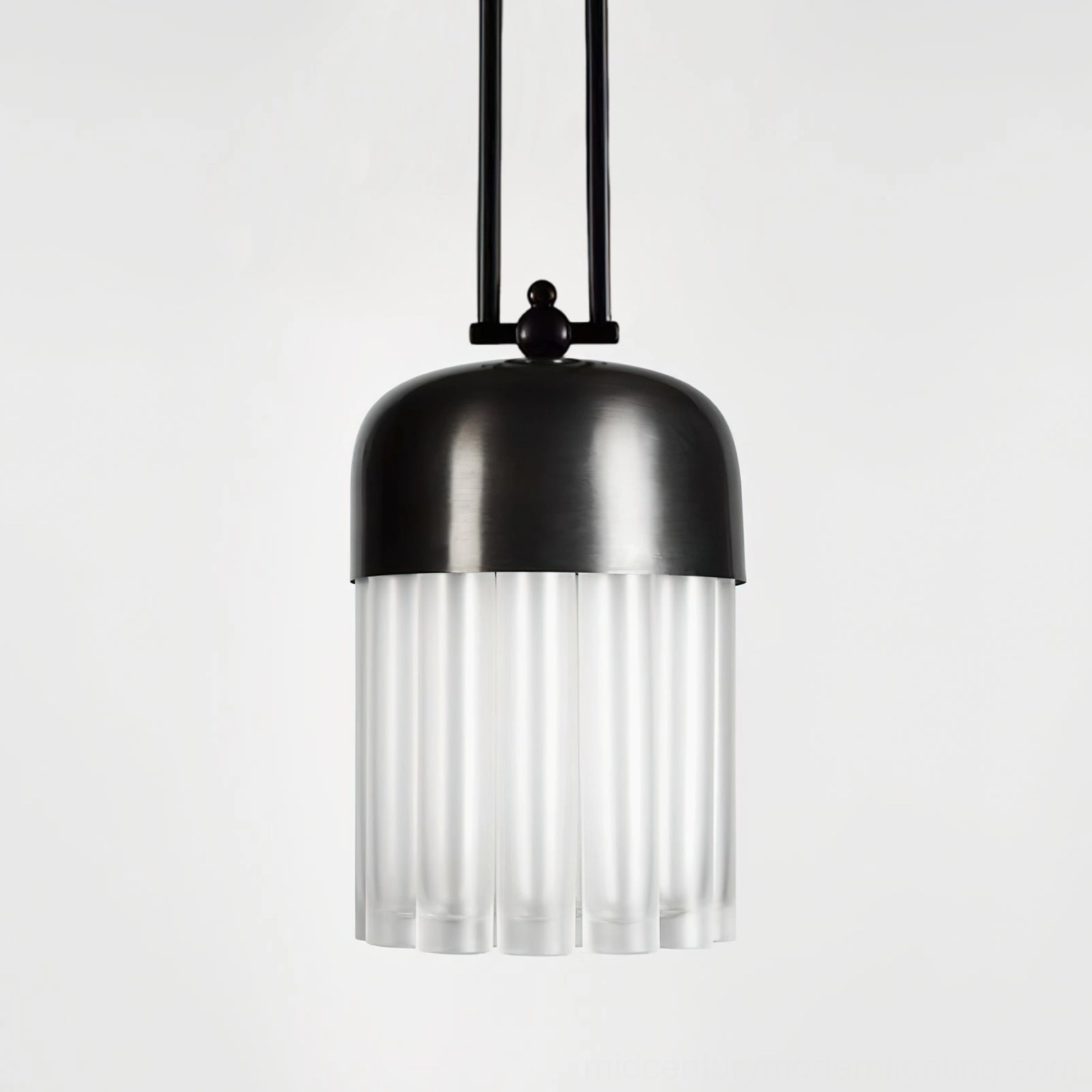 Contemporary minimalist pendant lamp with clean geometric lines and warm light diffusion through frosted shade