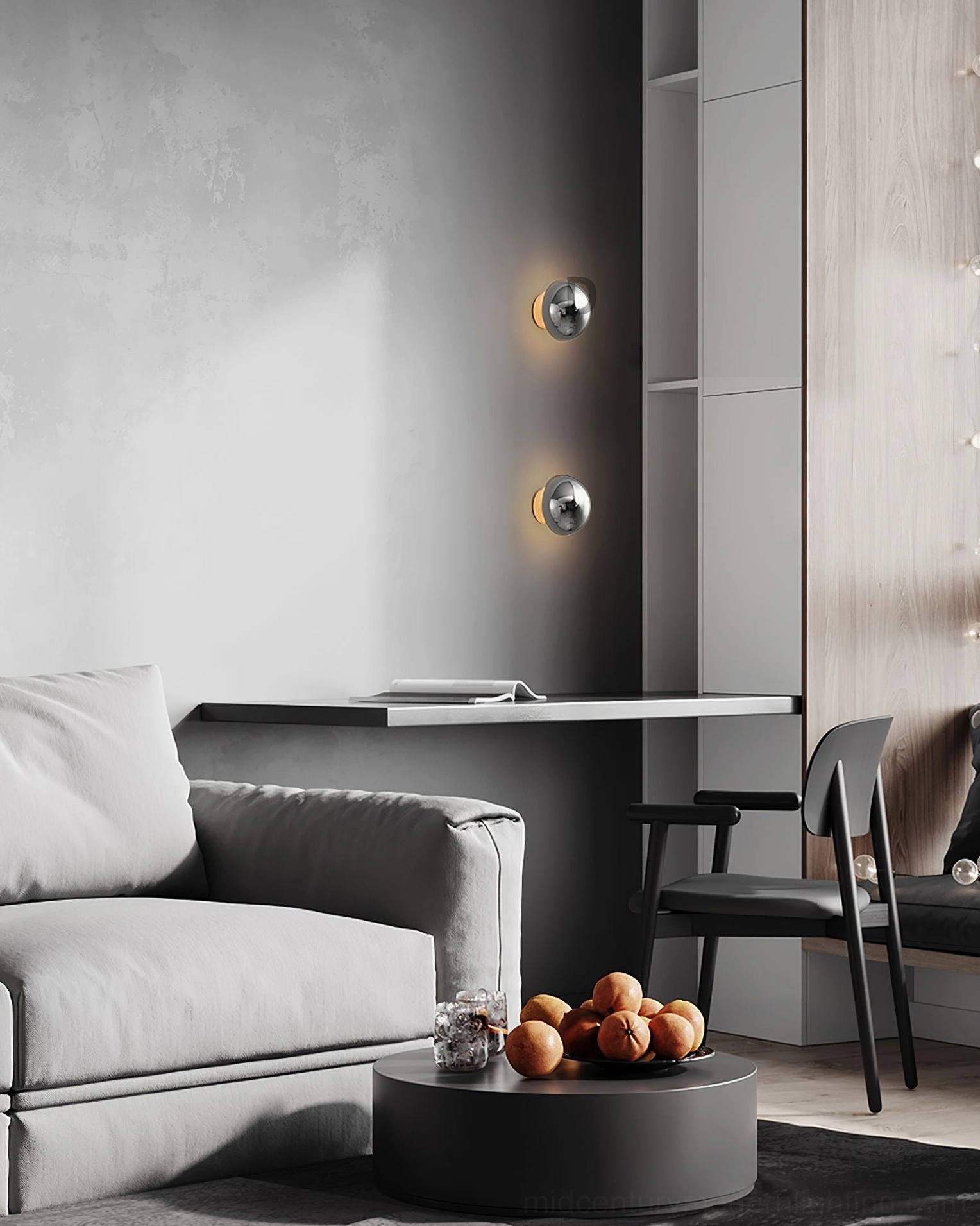 Contemporary sphere wall lighting fixture with halo illumination effect