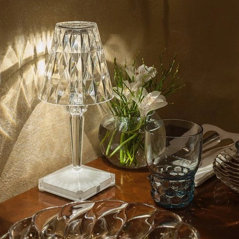 Crystal table lamp in contemporary home office accent lighting setup