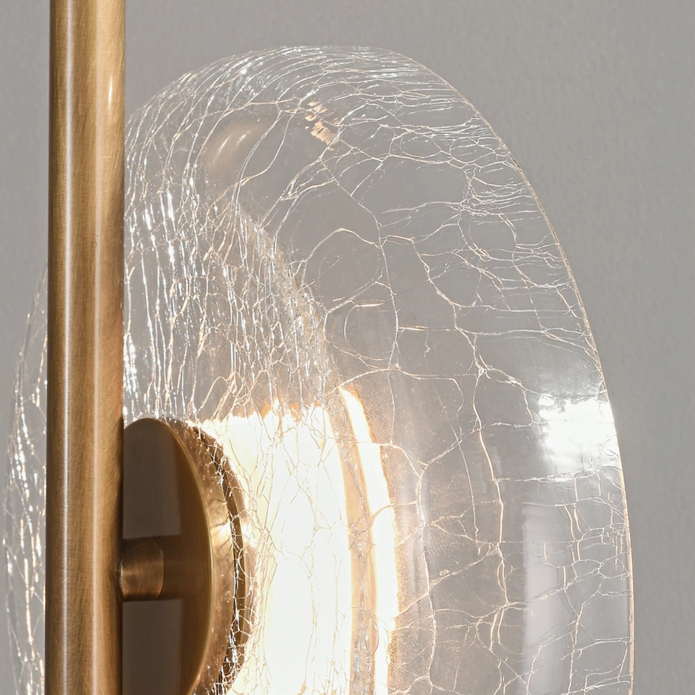 Crackle glass floor lamp in neutral interior showing warm 3000K LED light and minimalist aesthetic appeal