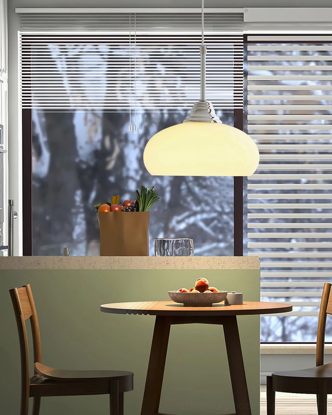 Cream Bell Pendant Light in warm lighting environment with natural textiles and modern furnishings