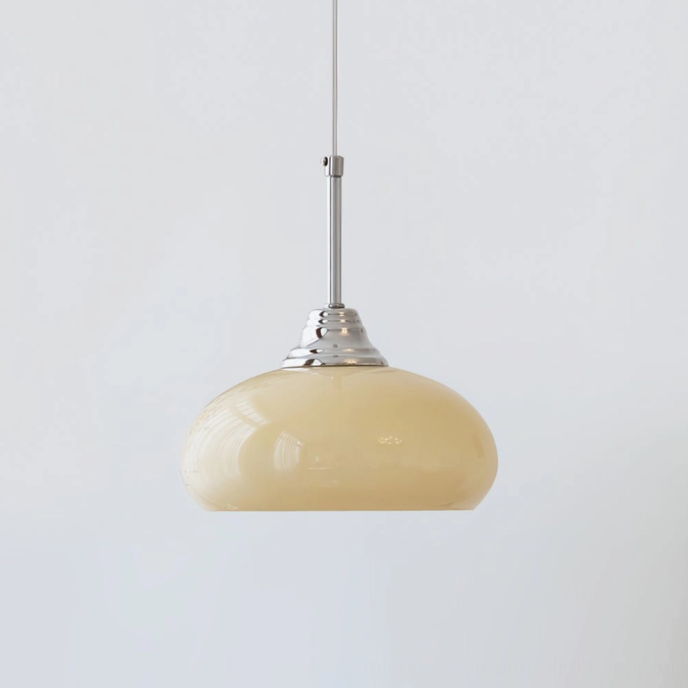 Cream and Chrome Bell Pendant Light - product lifestyle shot in elegant home setting