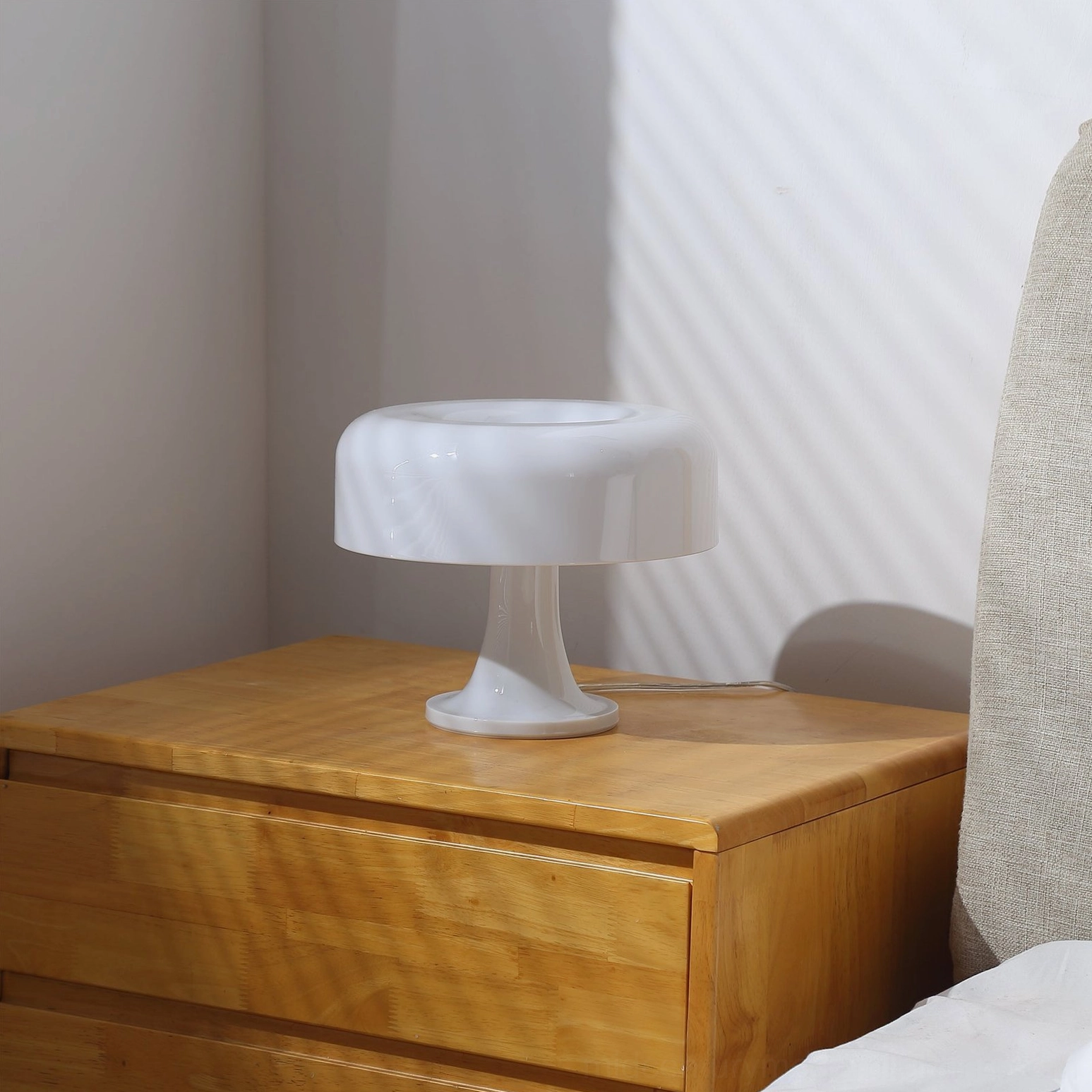 Cream Pop Mushroom Table Lamp complete product view, soft neutral mid-century modern acrylic lamp