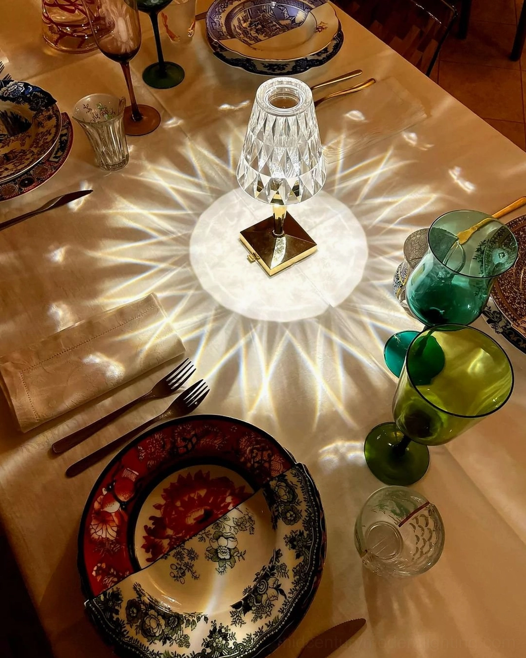 Crystal cordless lamp seasonal décor color-changing versatility