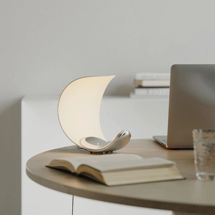 Curl LED table lamp base structure minimalist sculptural form modern lighting design
