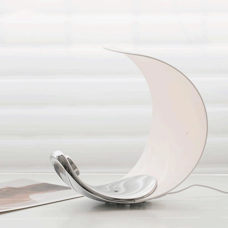 Curl crescent table lamp chrome finish high-gloss polish sleek modern lighting