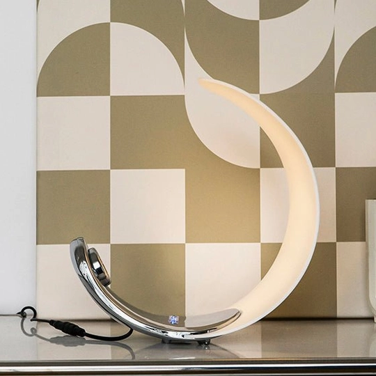 Curl crescent lamp sculptural curve arc modern table lighting design detail
