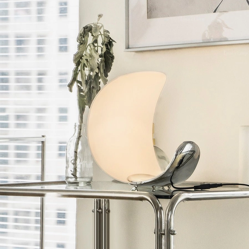 Curl crescent table lamp white finish studio background minimalist modern aesthetic
