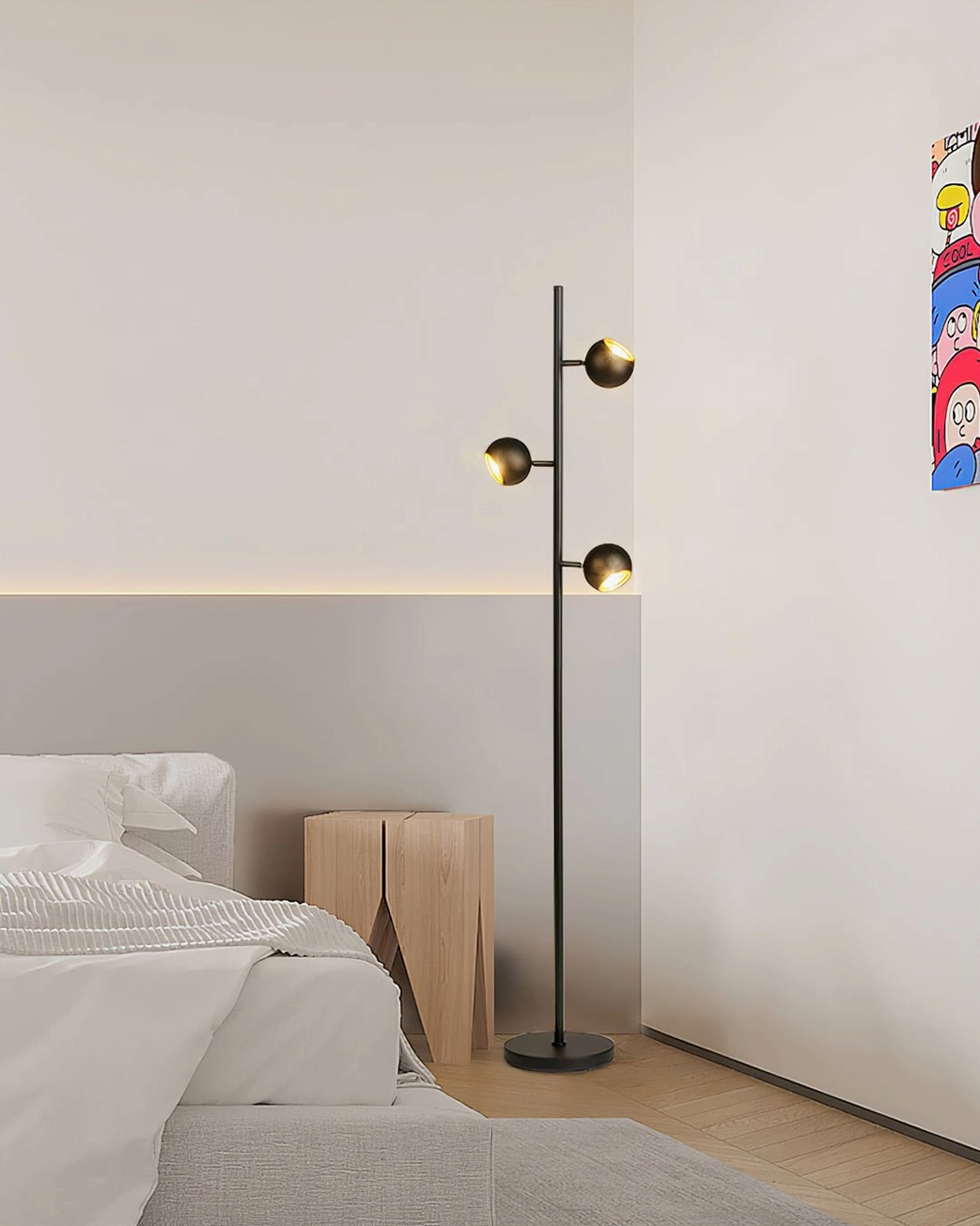Dakota floor lamp side profile showing height proportions and balanced architectural lines