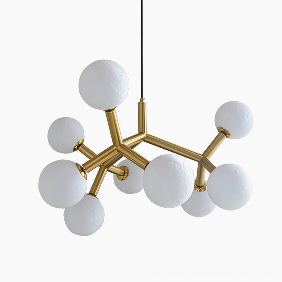 Dallas Planet 9-head pendant chandelier in gold brass and white finish for large dining spaces