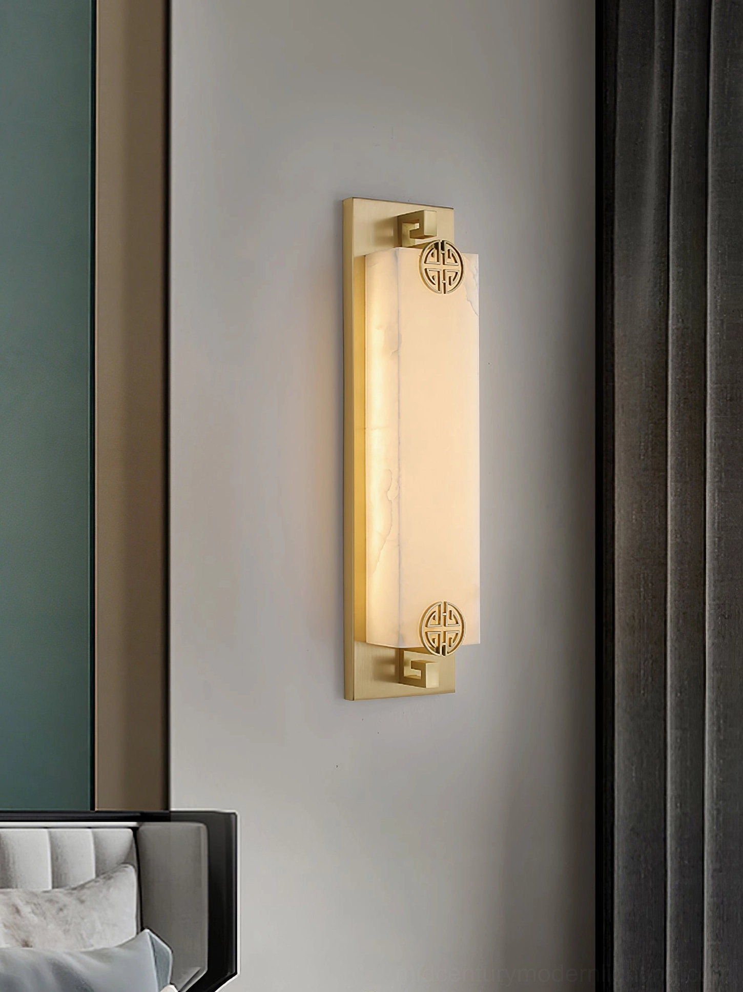 Delmar alabaster wall light showing natural stone translucency