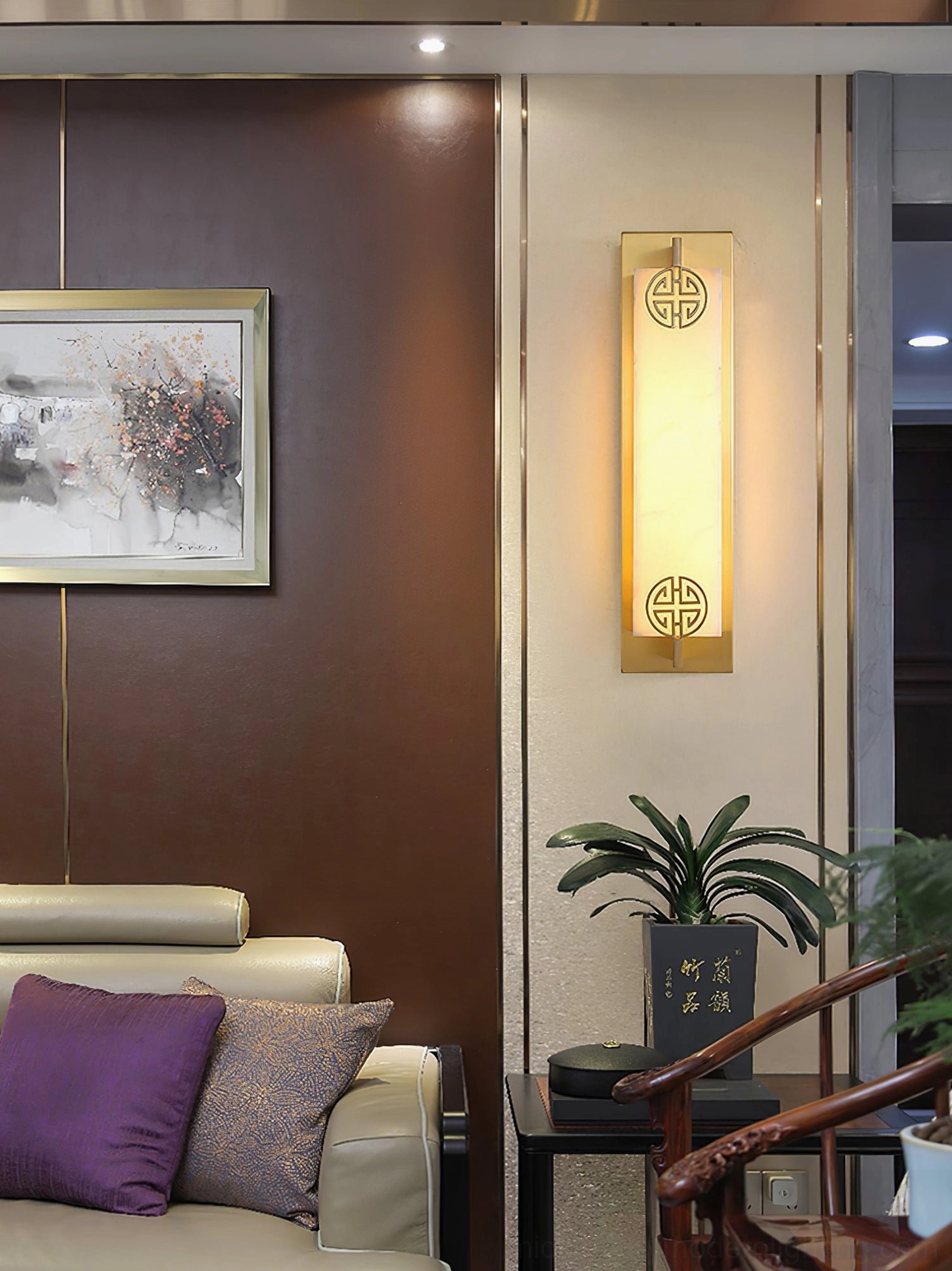 Delmar wall mounted alabaster light with copper backplate installation