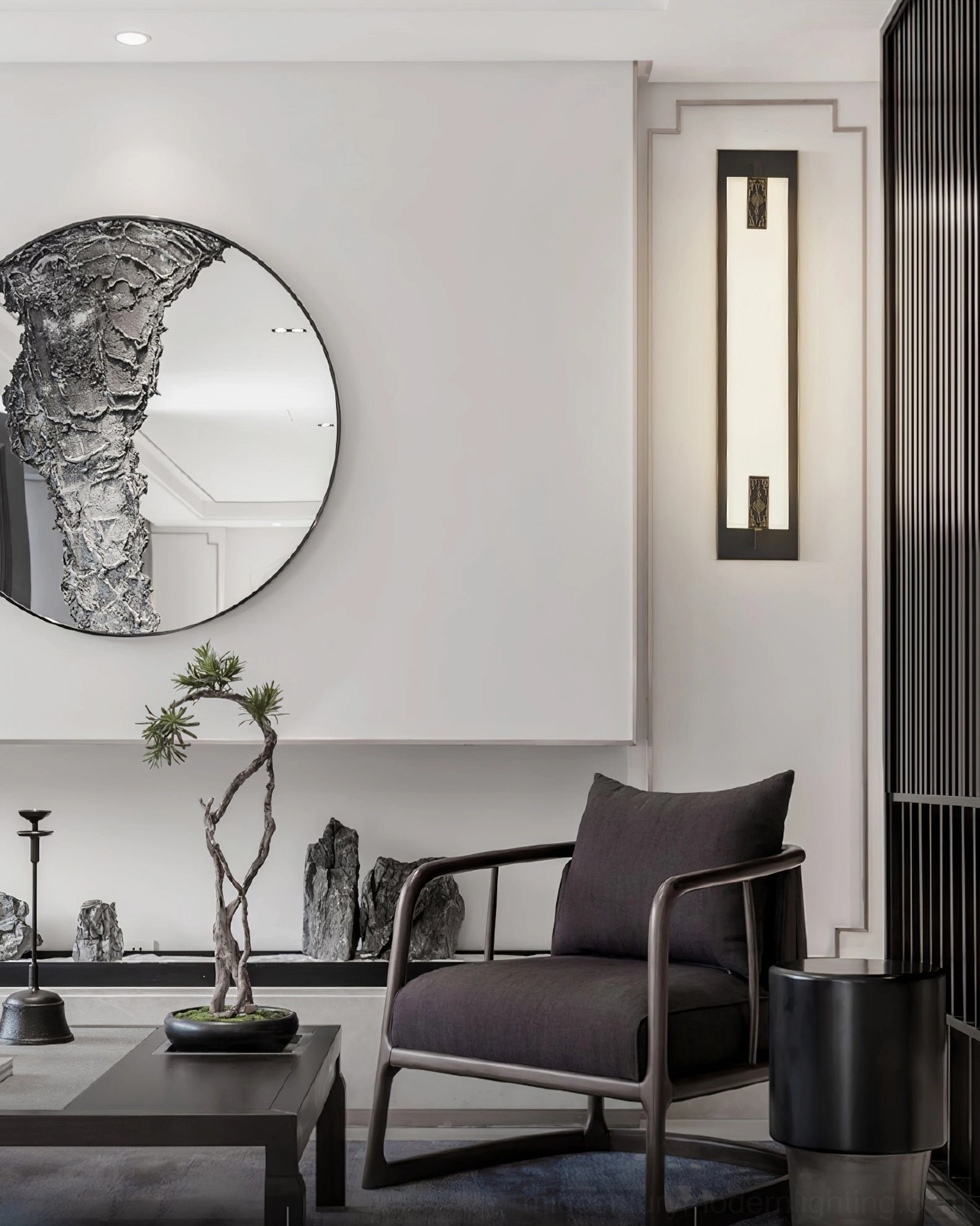 Delmar wall sconce creating soft diffused light in minimalist living space